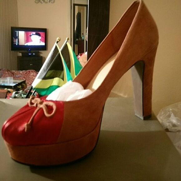 Levity Orange& Cognac heels - Picture 1 of 4